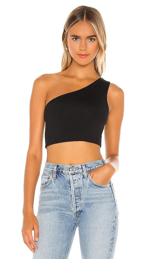 susana monaco one shoulder crop top in black.