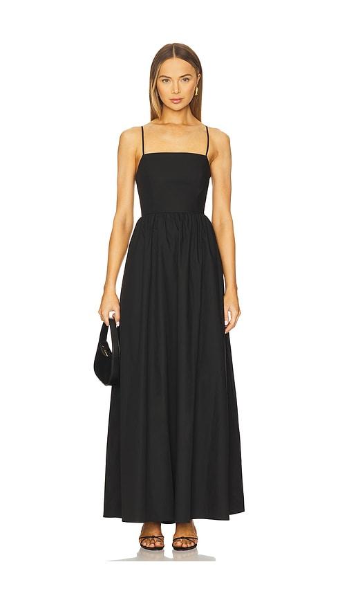 susana monaco poplin lace up string maxi dress in black.