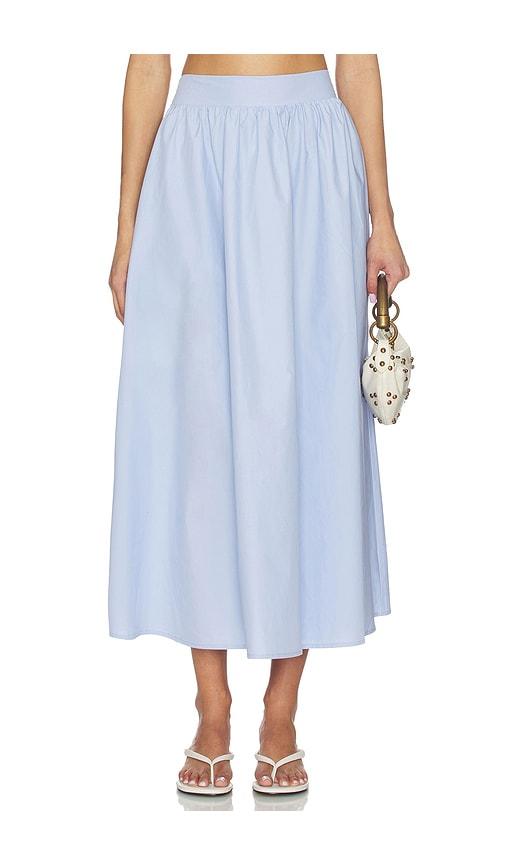 susana monaco poplin midi skirt in baby blue.