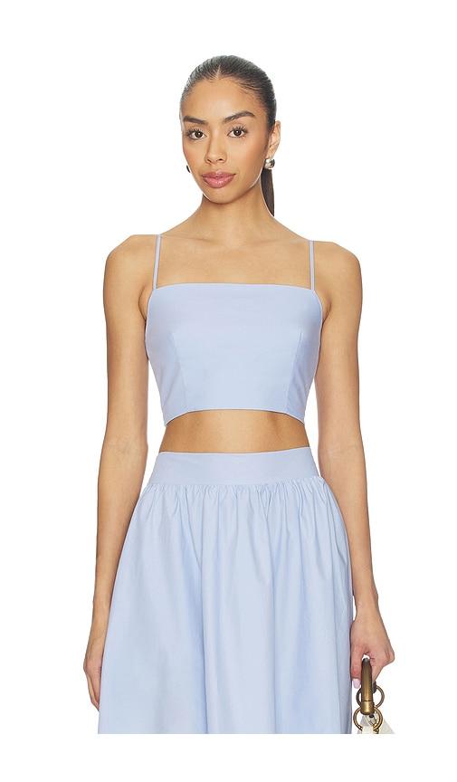 susana monaco poplin smocking back string top in baby blue.