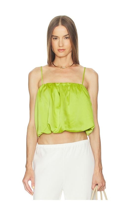 susana monaco satin bubble string top in green.