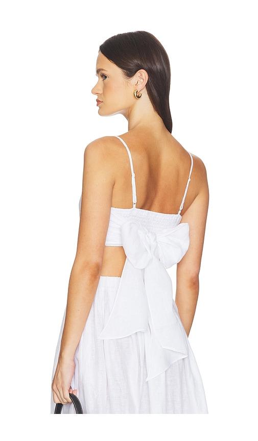 susana monaco solid linen tie back top in white.