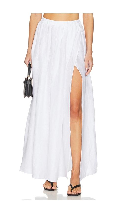susana monaco solid linen wrap elastic skirt in white.