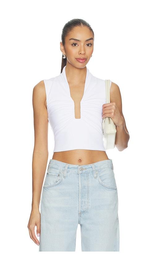 susana monaco square wire gathered sleeveless top in white.