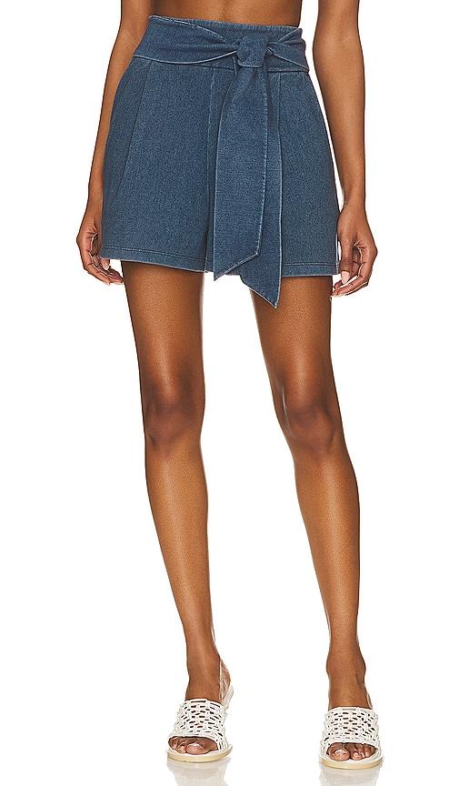 susana monaco stretch denim shorts in blue.