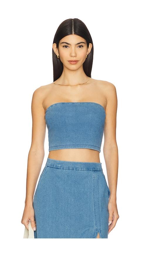 susana monaco stretch denim tube in blue.