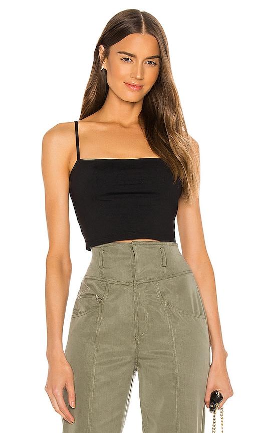 susana monaco thin strap crop tank in black.
