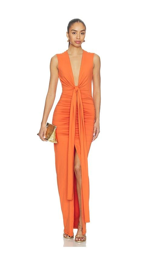 susana monaco tie front dress in orange.