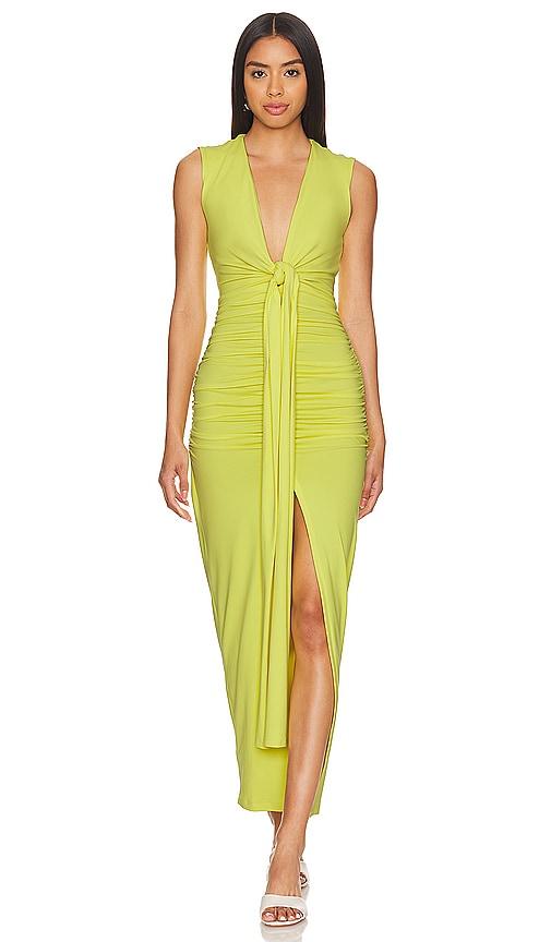 susana monaco tie front gathered dress in green.