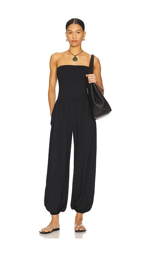 susana monaco tube gathered ankle jumpsuit in black.