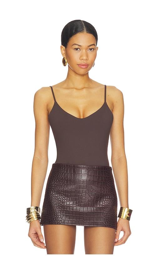 susana monaco very v string bodysuit in brown.