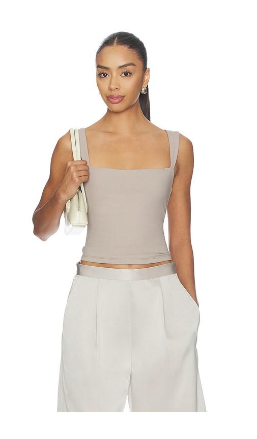 susana monaco wide angle strap tank top in grey.