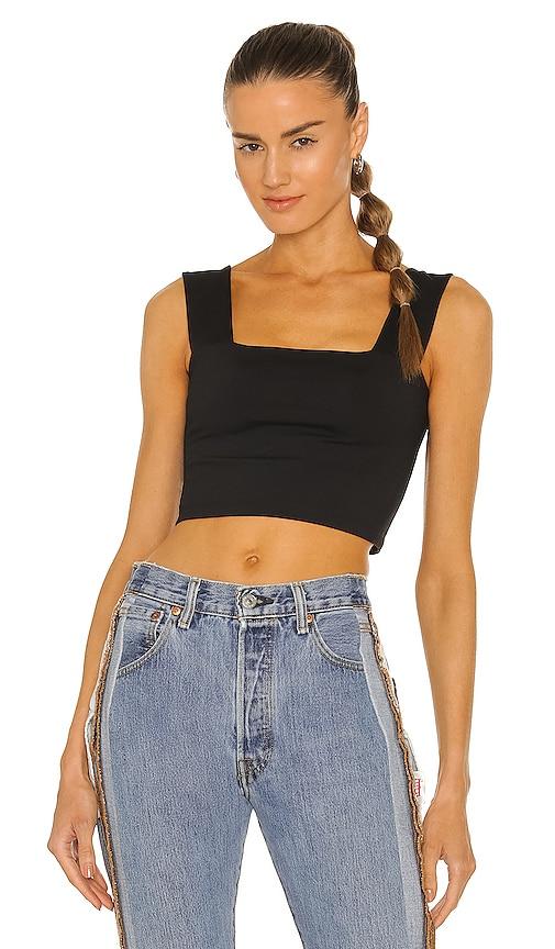 susana monaco wide strap crop top in black.
