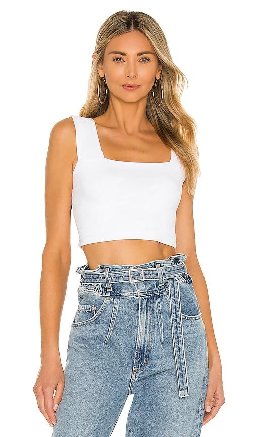 susana monaco wide strap crop top in white.