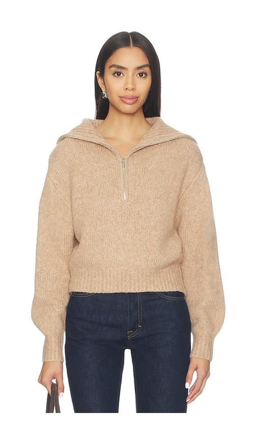 susana monaco wool half zip collar sweater in beige.