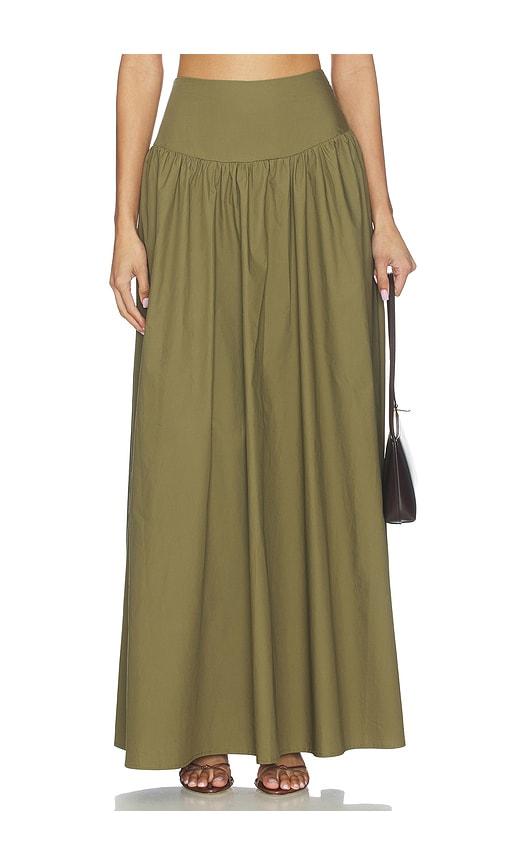 susana monaco x revolve poplin drop waist skirt in olive.