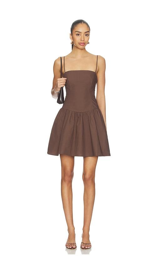 susana monaco x revolve poplin string smocking dress in brown.