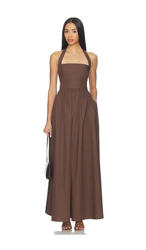 susana monaco x revolve poplin tie halter dress in brown.