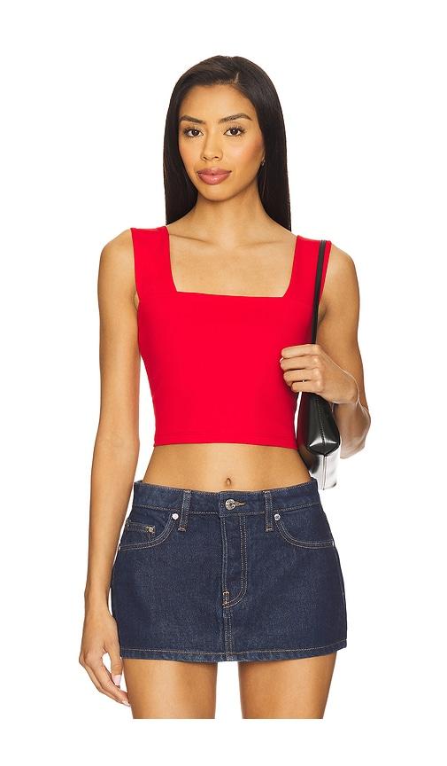 susana monaco x revolve wide strap crop top in red.