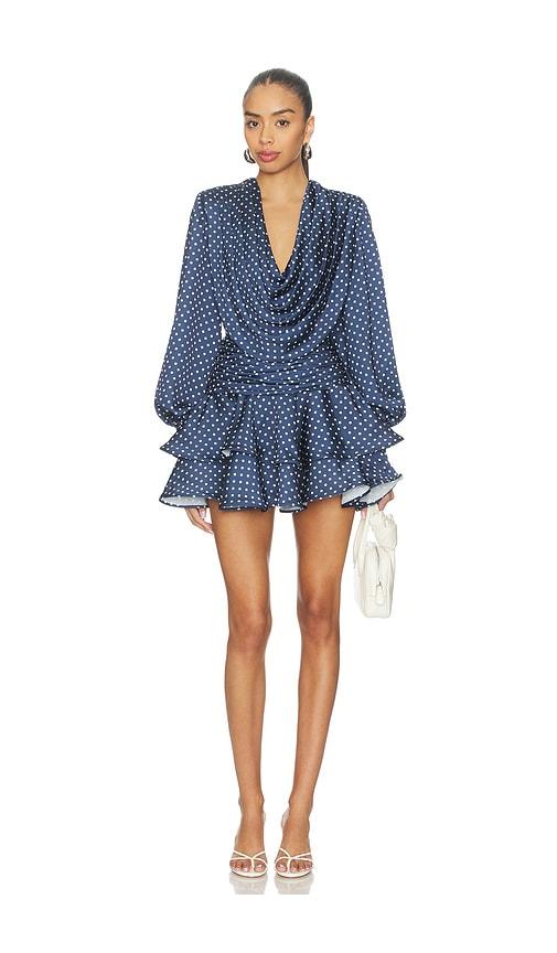 susanna chow charlotte polka dot mini dress in blue.