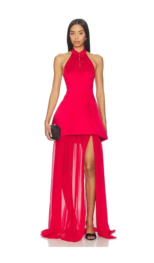 susanna chow rosella maxi dress in red.