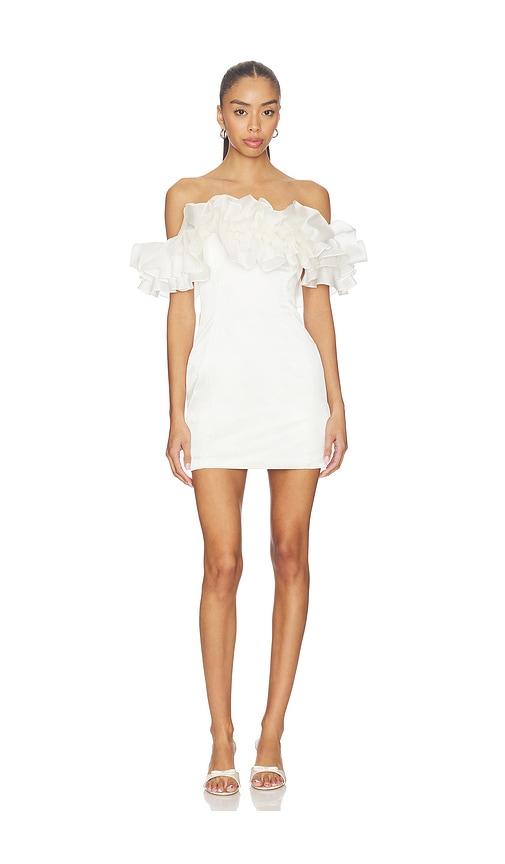 susanna chow sasha ruffle dress in white.