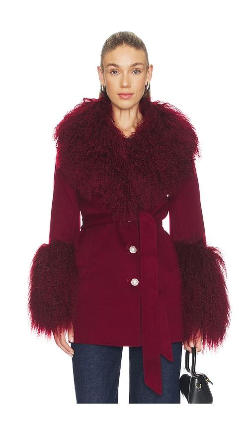 susanna chow x revolve mimi cashmere shearling coat in burgundy.