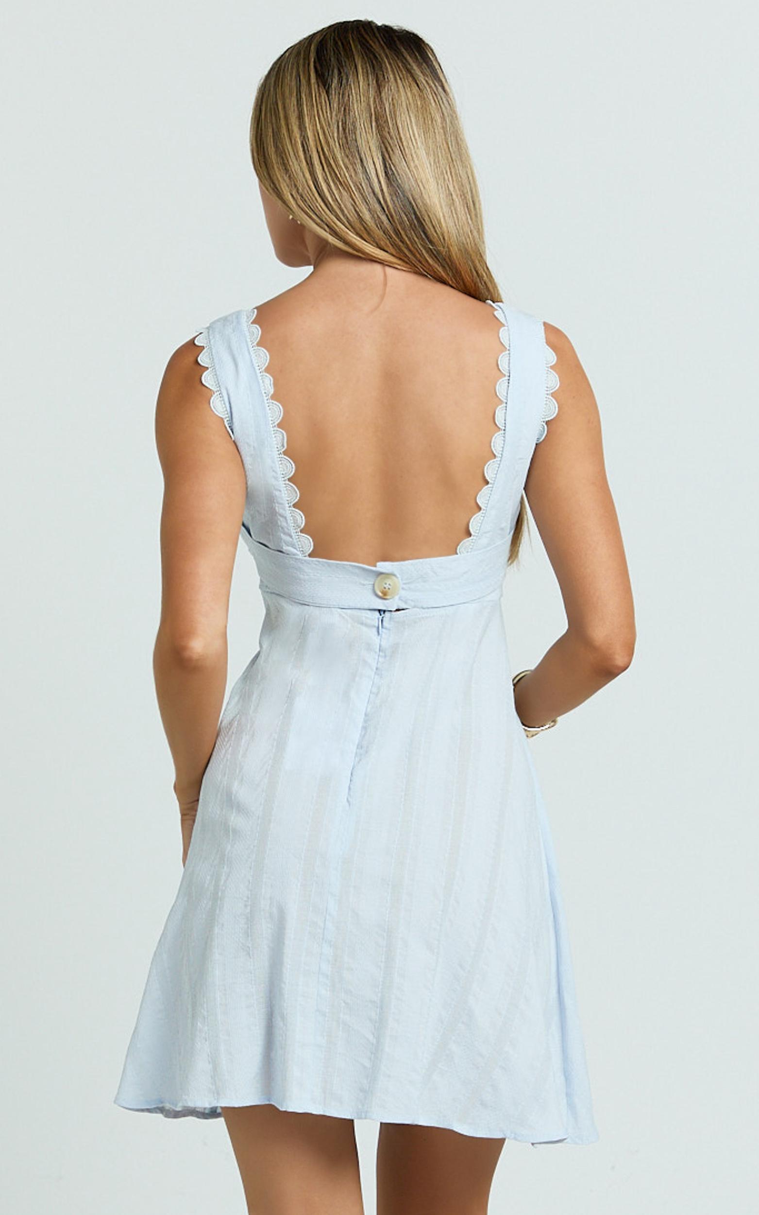 suzannah mini dress - square neck fit and flare dress in blue