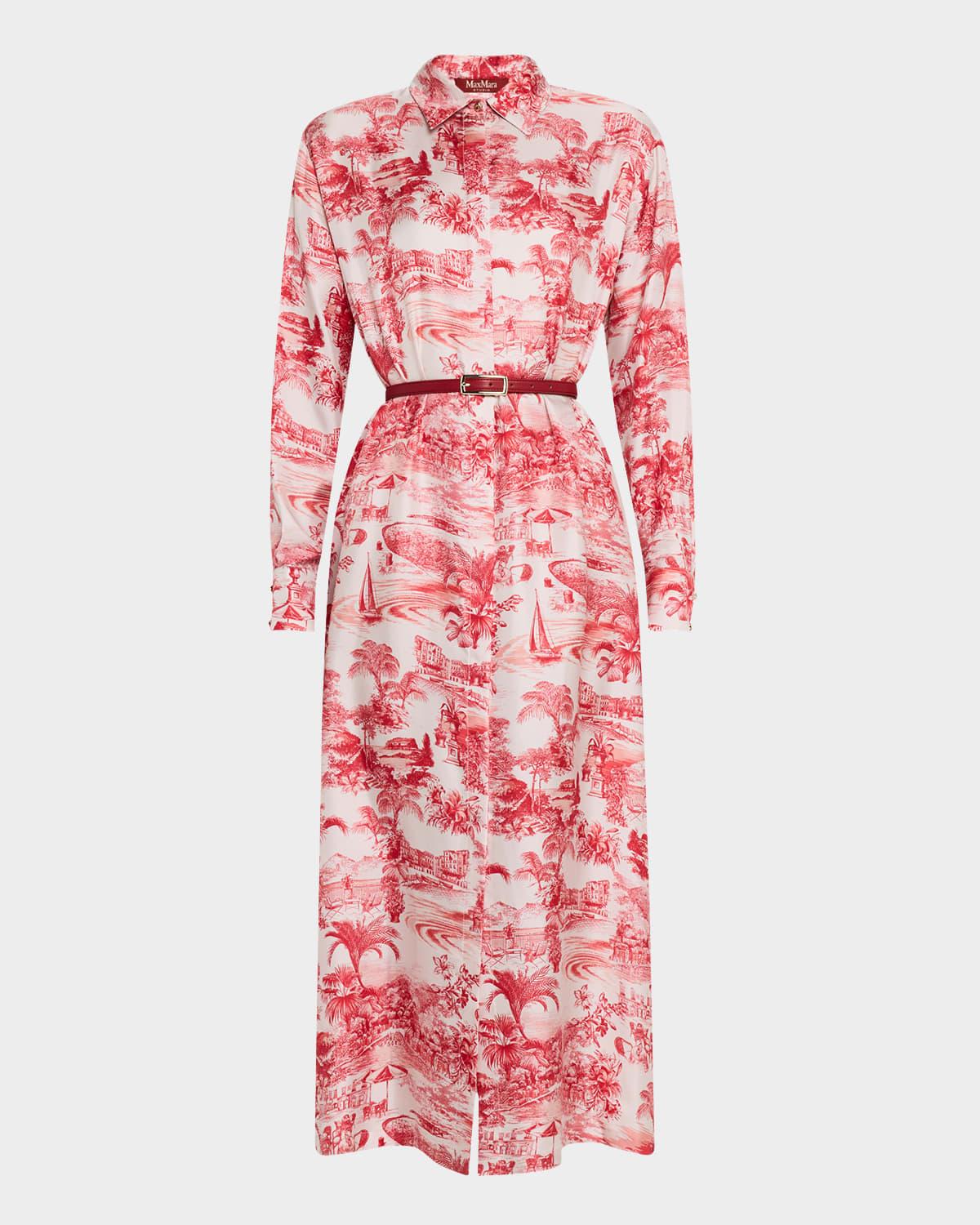 svelto belted toile-print midi shirtdress