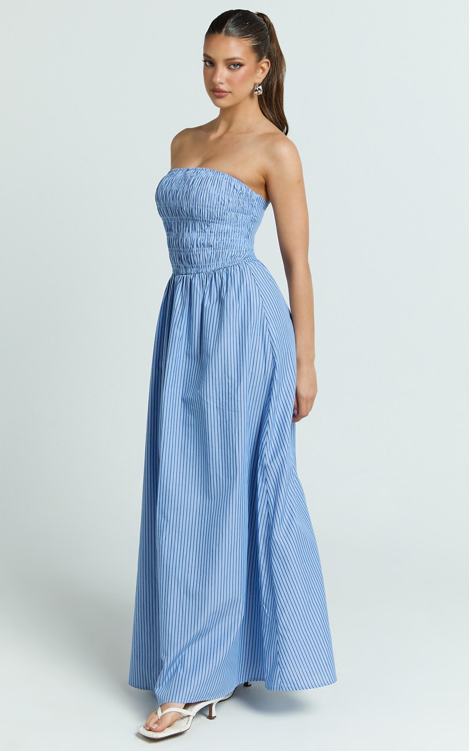 swanson midi dress - strapless smocked dress in navy