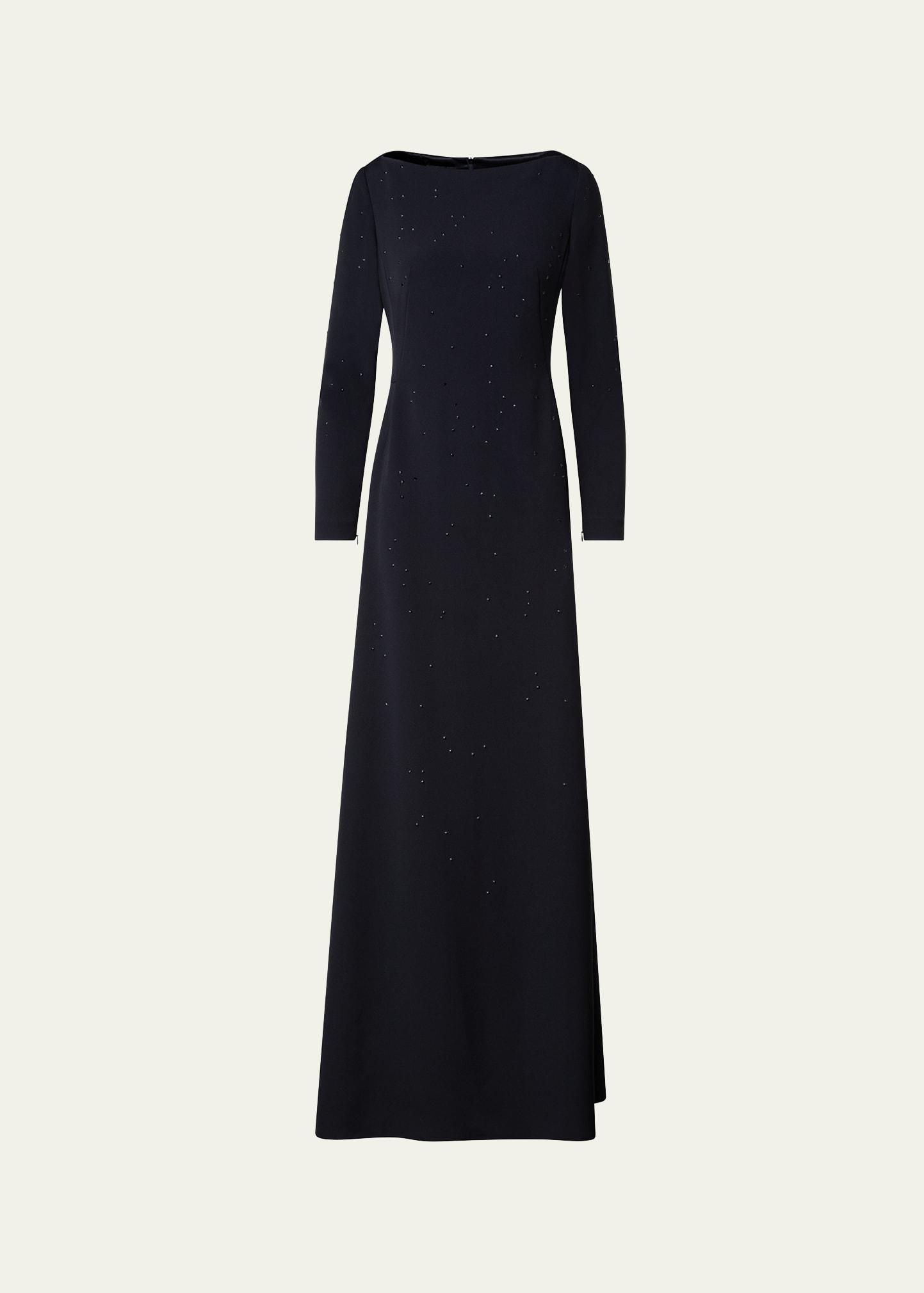 swarovski stars boat-neck crepe godet gown