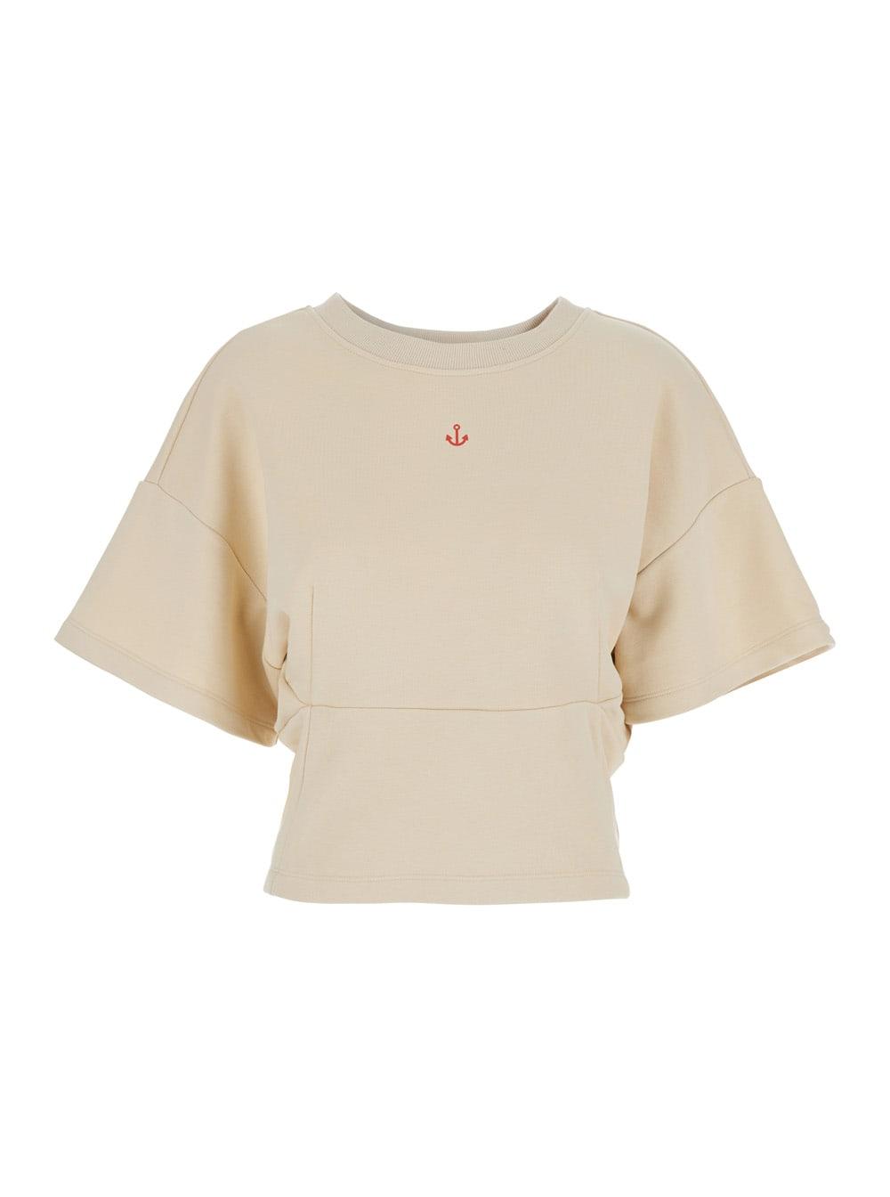 sweater merci white with long sleeves and round neck in cotton for women