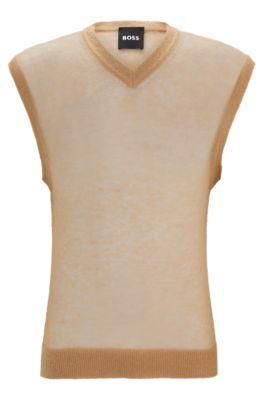 sweater vest in a sheer knit- beige men's sweaters