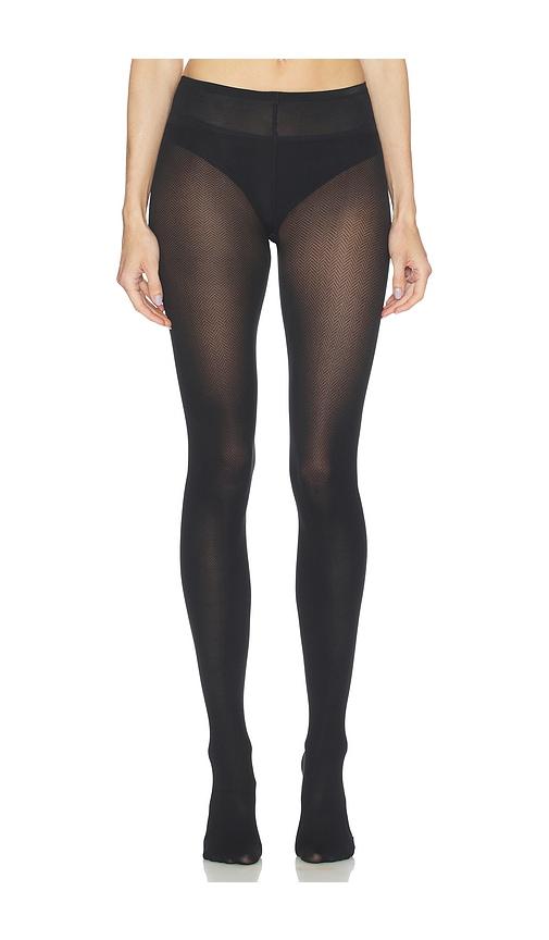 swedish stockings nina fishbone tights in black.