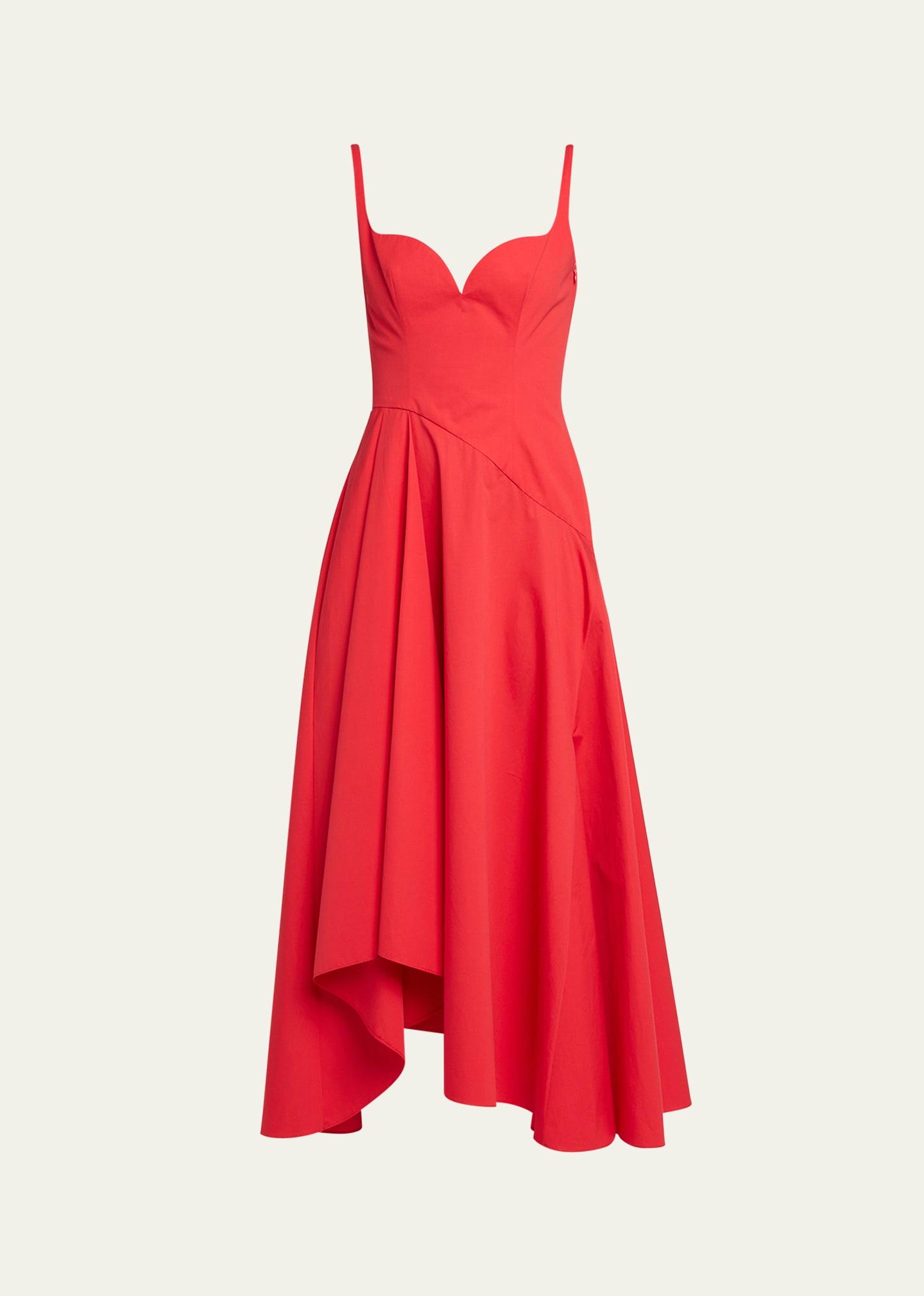 sweetheart midi dress with asymmetric skirt