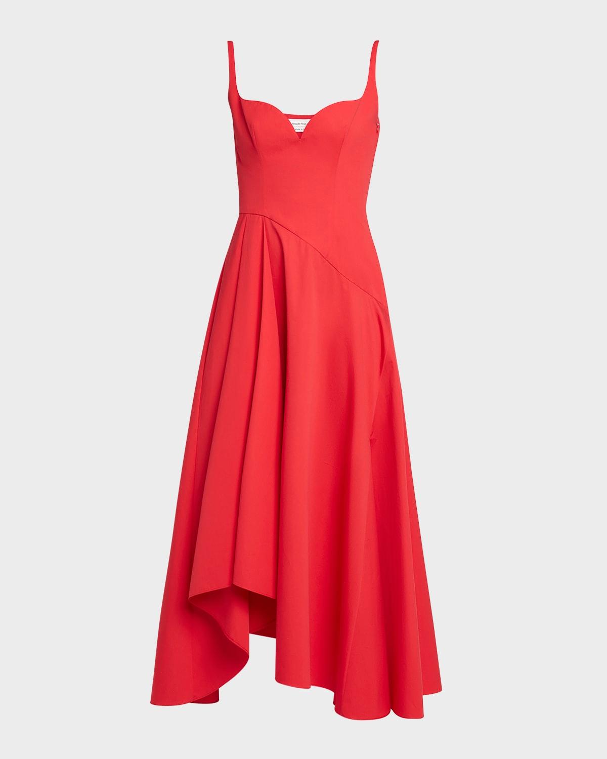 sweetheart midi dress with asymmetric skirt