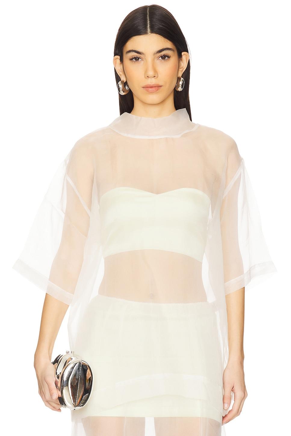 sweetheart satin bandeau & high collar sheer tee