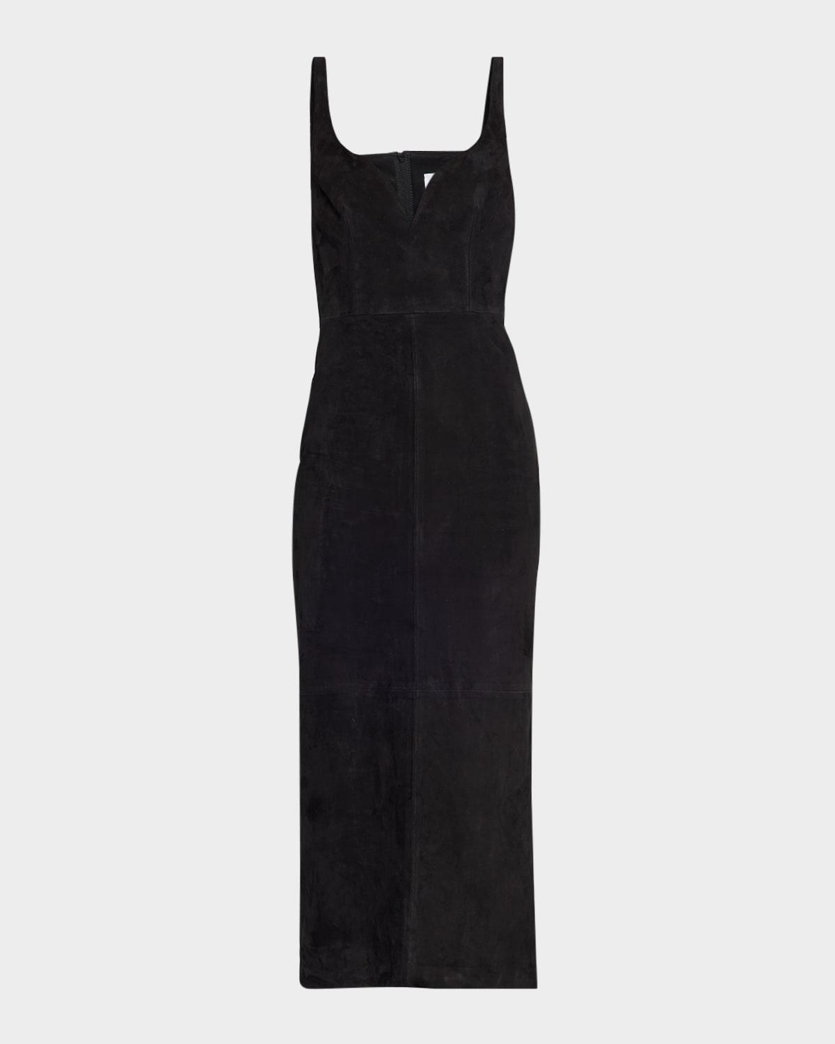 sweetheart suede singlet midi dress