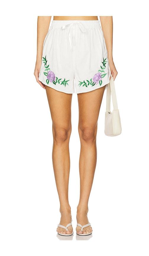 swf embroidered shorts in white.