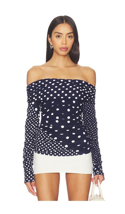swf off shoulder wrap top in navy.
