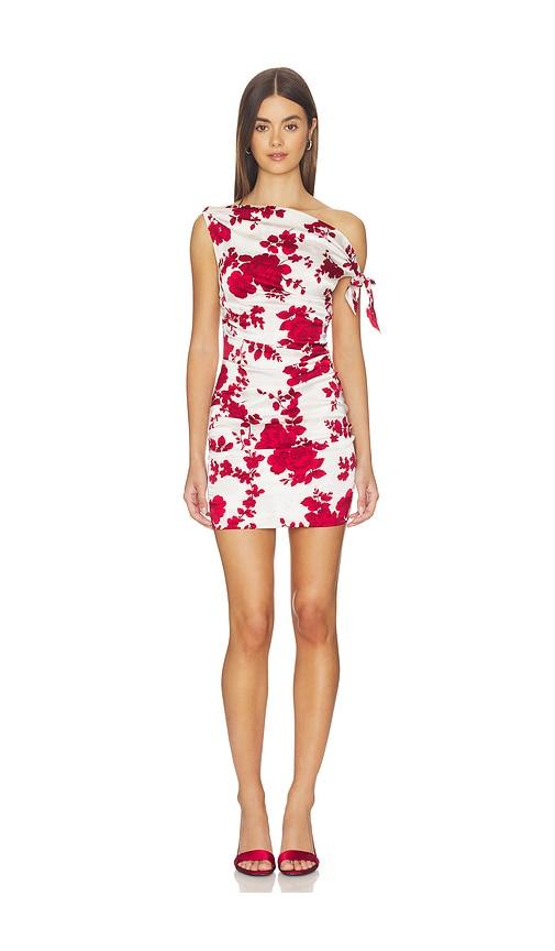 swf ruched one shoulder mini dress in red.