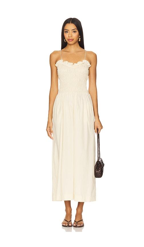 swf ruffled bodice midi dress in neutral.