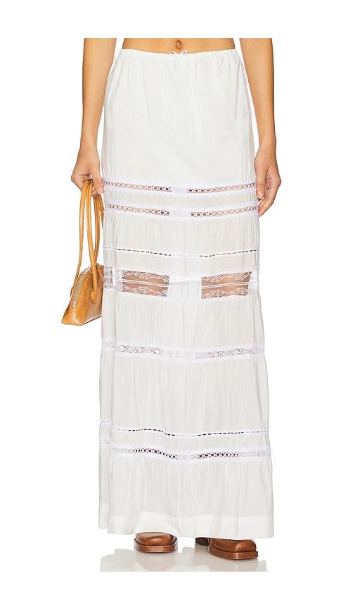swf tiered lace maxi skirt in white.