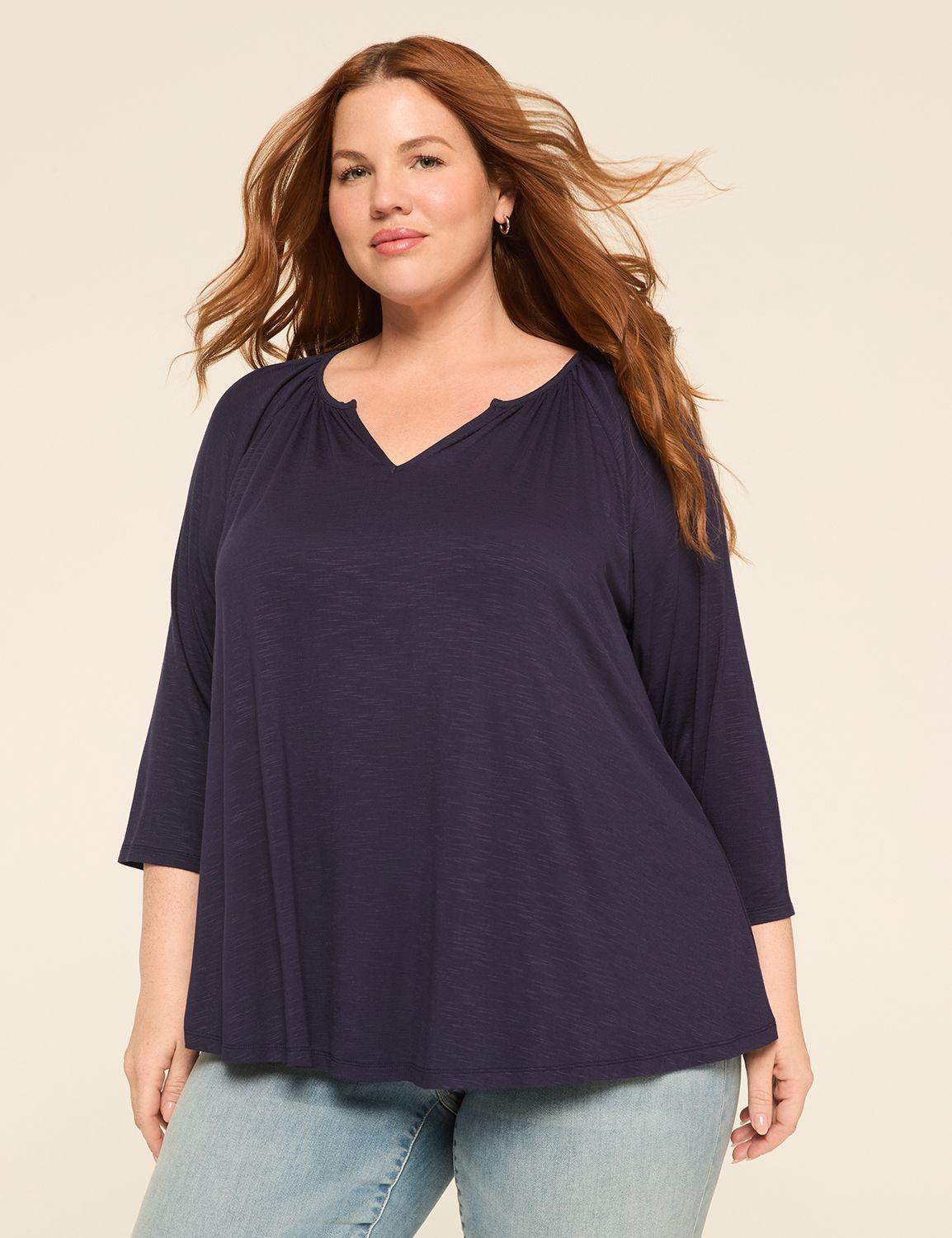 swing 3/4-sleeve notch-neck top