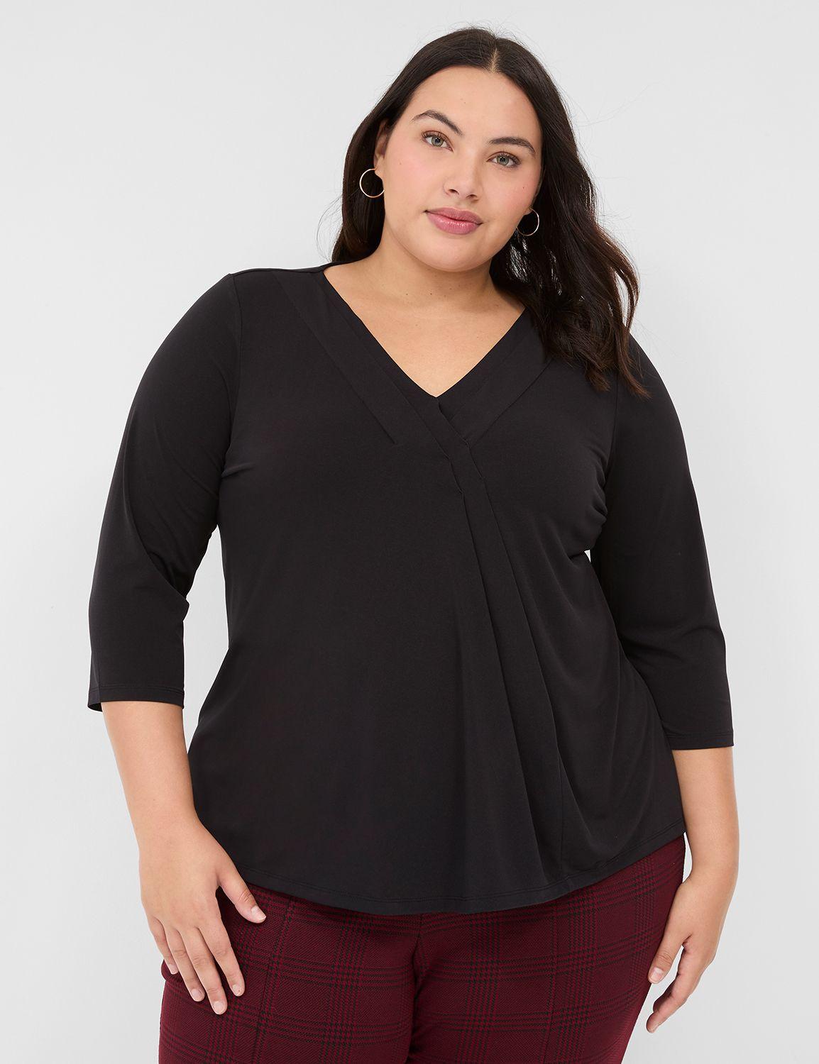 swing 3/4-sleeve pleat-front top