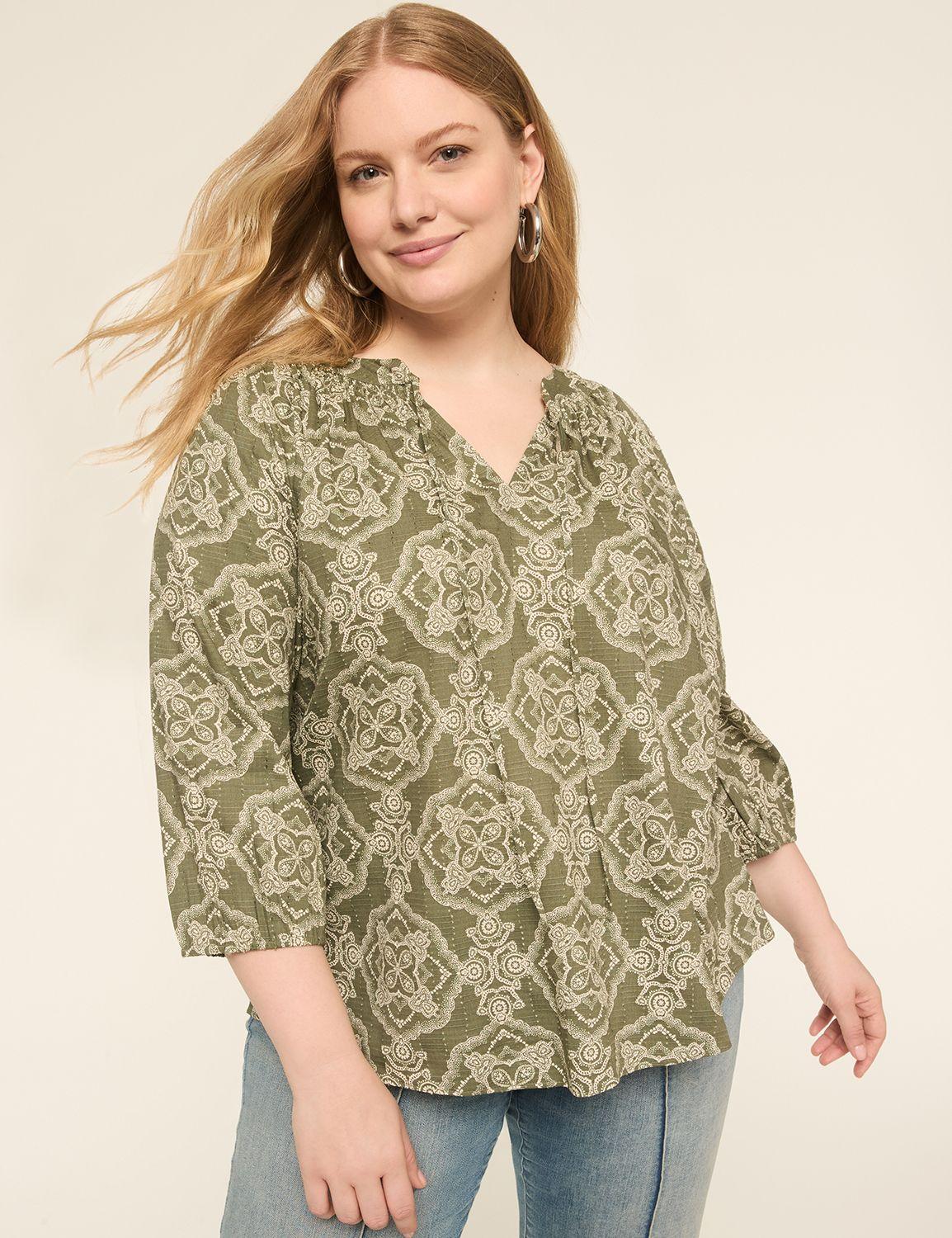 swing 3/4-sleeve split-neck popover blouse