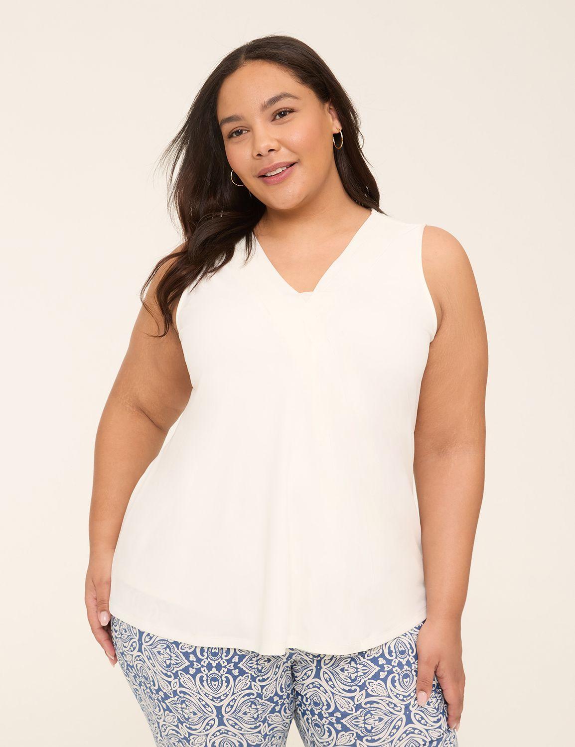 swing sleeveless pleat-front top