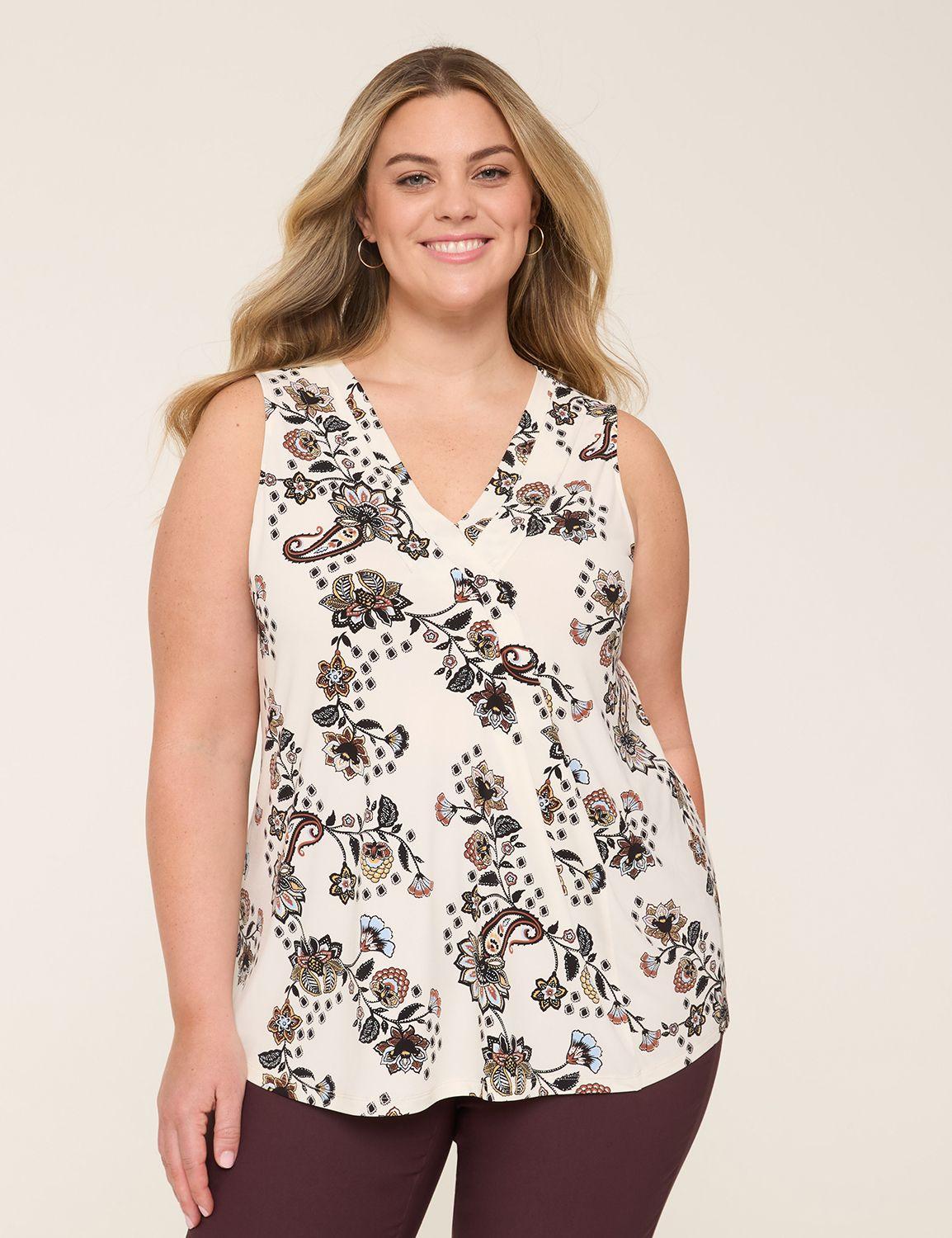 swing sleeveless pleat-front top