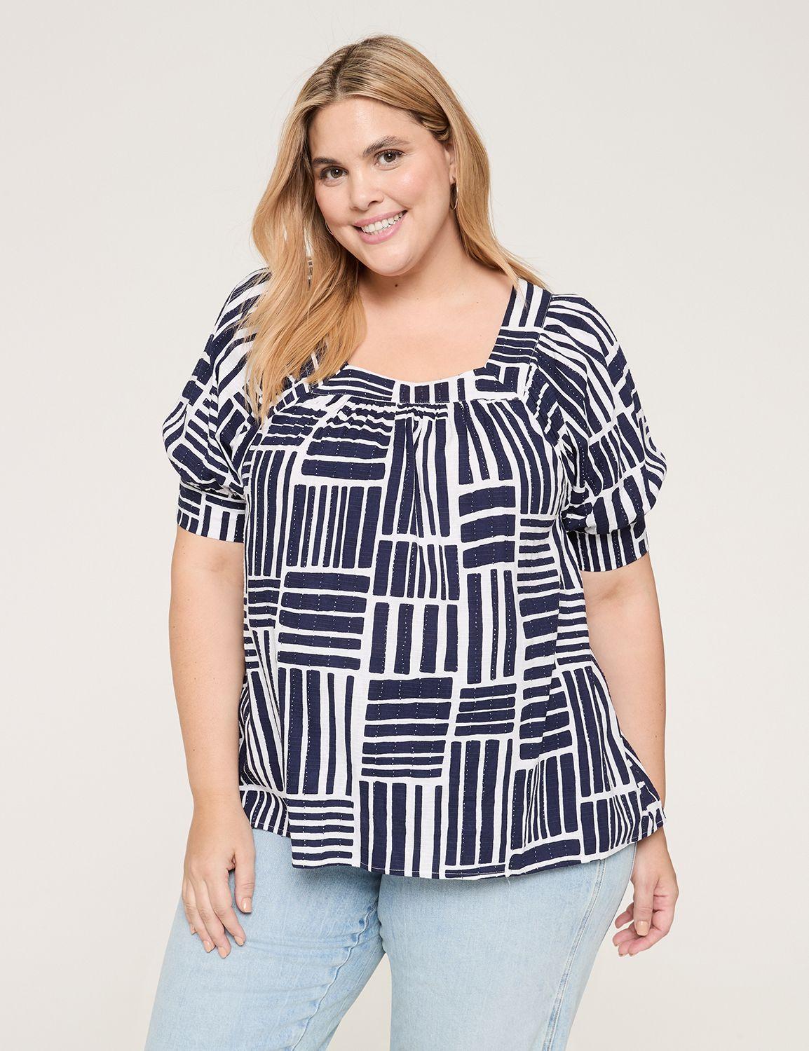 swing square-neck textured peasant blouse