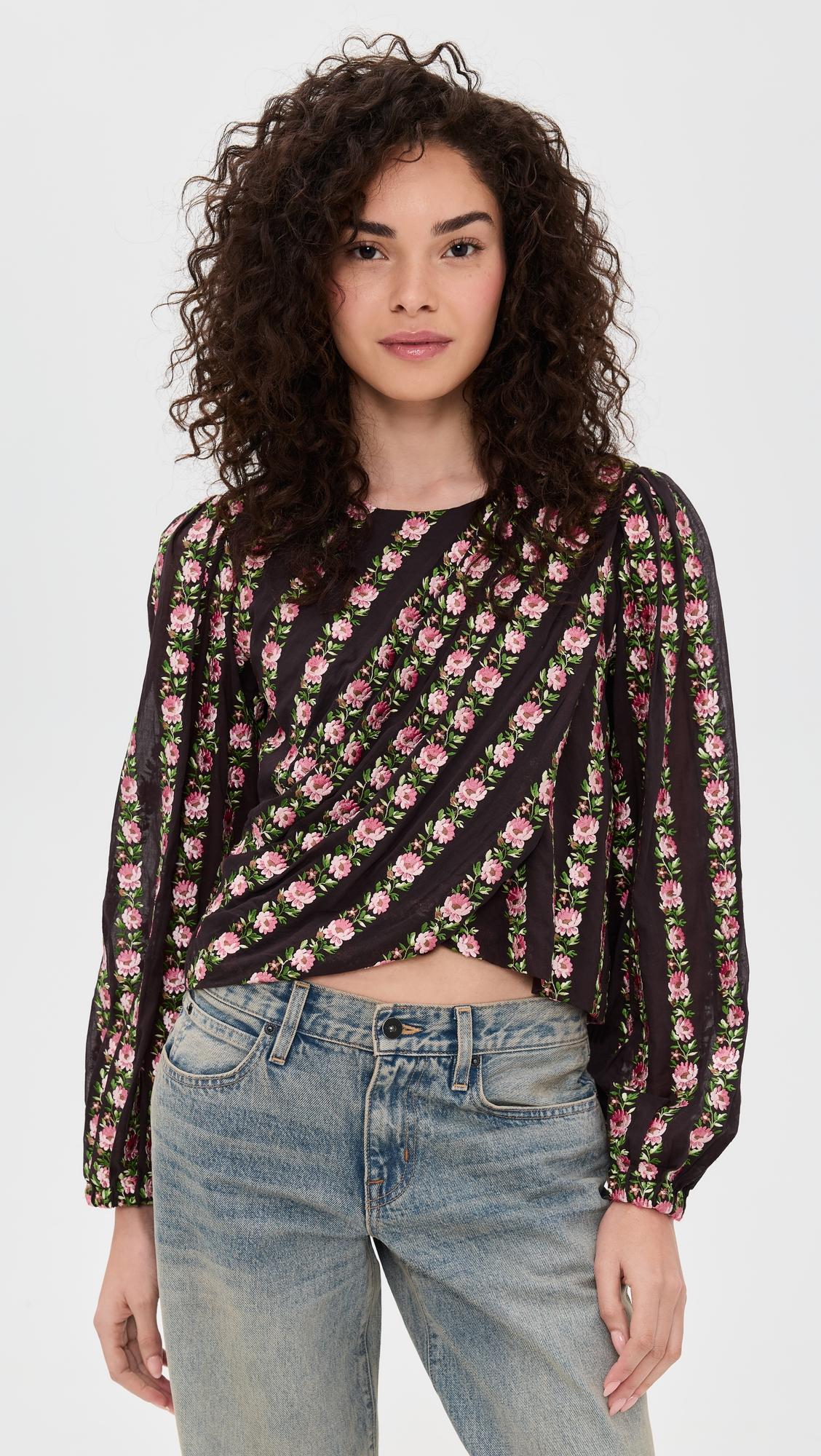sybil embroidery long sleeve blouse